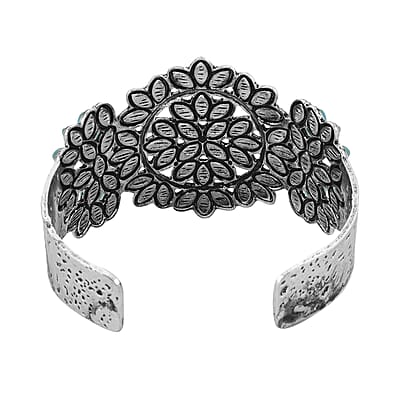 Blue Howlite 12.00 ctw Floral Cuff Bracelet in Silvertone (7.50 In)