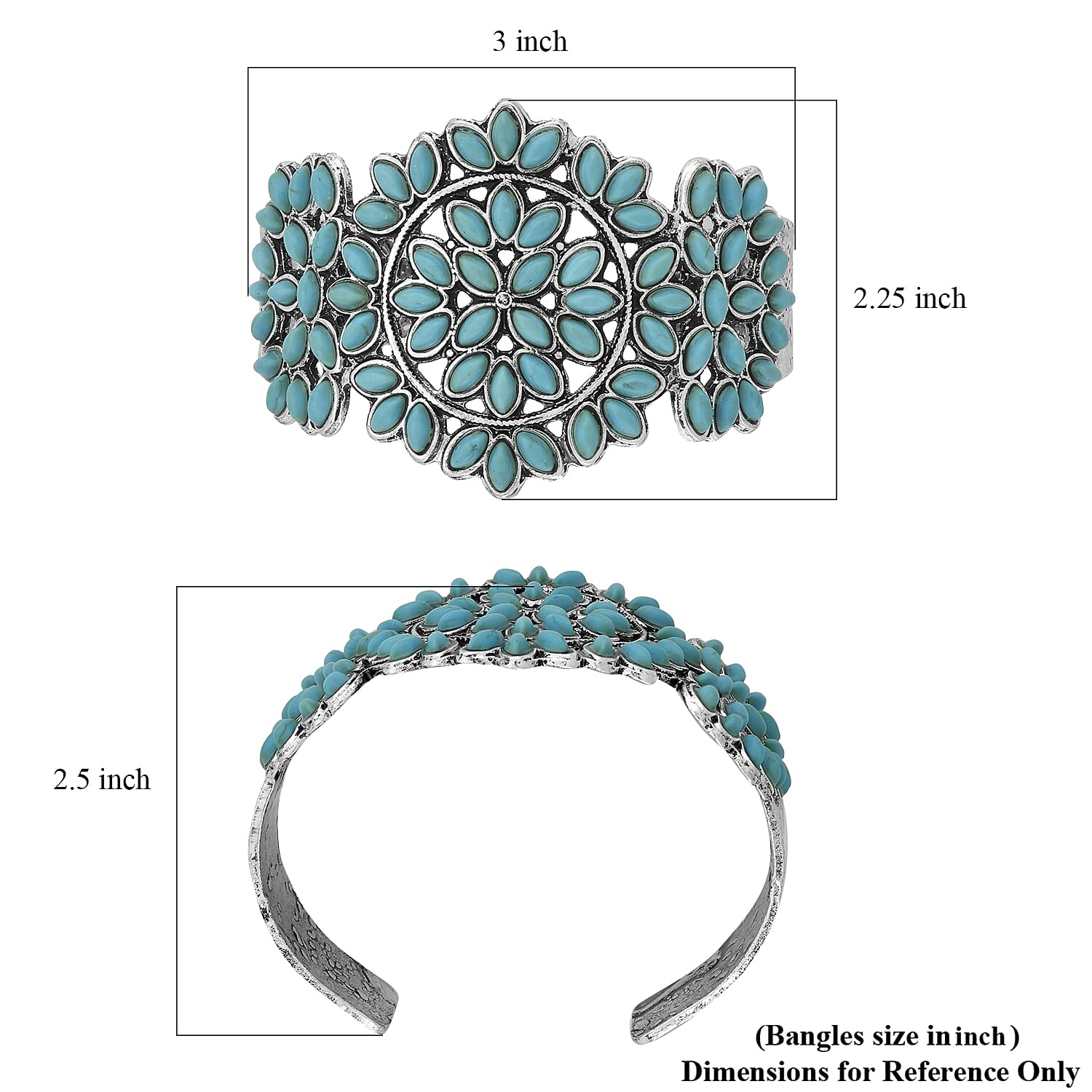 Blue Howlite 12.00 ctw Floral Cuff Bracelet in Silvertone (7.50 In)