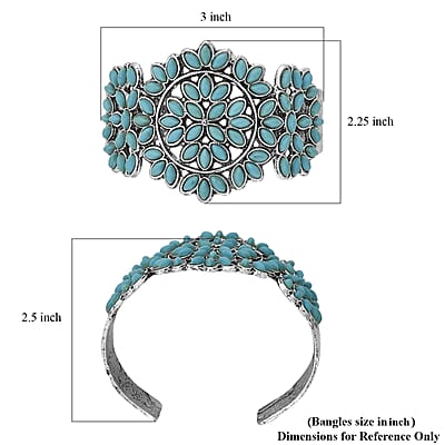 Blue Howlite 12.00 ctw Floral Cuff Bracelet in Silvertone (7.50 In)