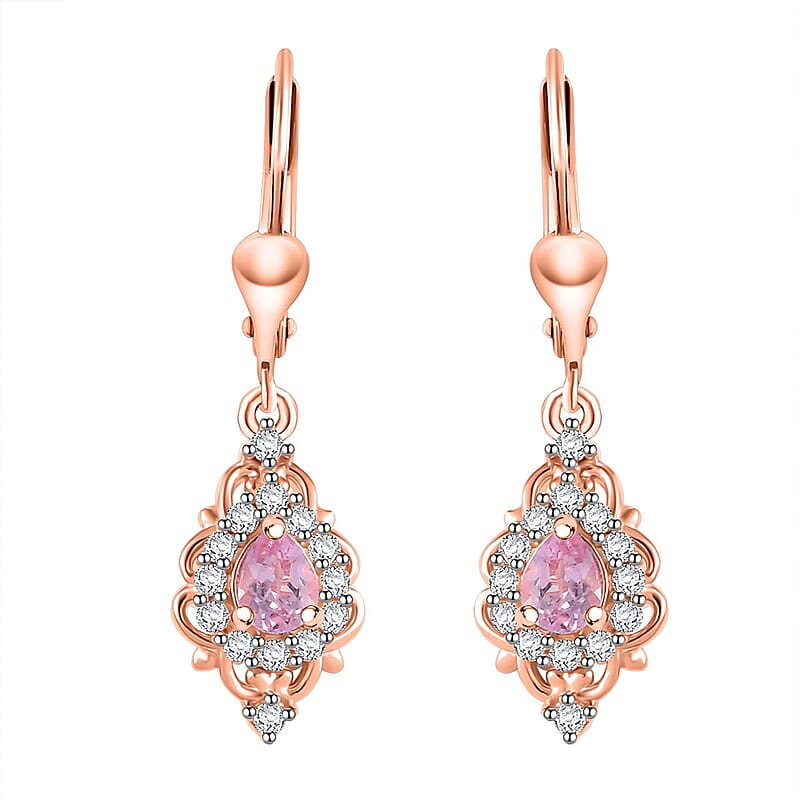 D'Joy Narsipatnam Pink Spinel and White Zircon 1.25 ctw Lever Back Earrings in 18K Vermeil Rose Gold Over Sterling Silver