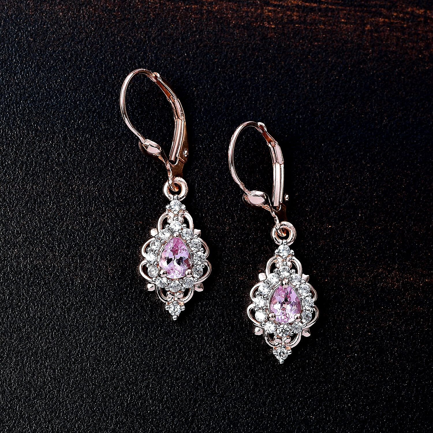 D'Joy Narsipatnam Pink Spinel and White Zircon 1.25 ctw Lever Back Earrings in 18K Vermeil Rose Gold Over Sterling Silver