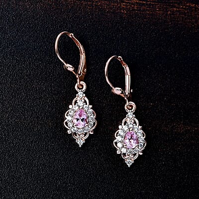 D'Joy Narsipatnam Pink Spinel and White Zircon 1.25 ctw Lever Back Earrings in 18K Vermeil Rose Gold Over Sterling Silver