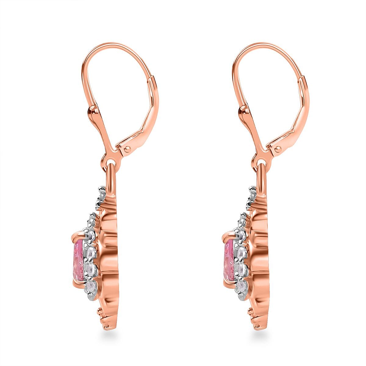 D'Joy Narsipatnam Pink Spinel and White Zircon 1.25 ctw Lever Back Earrings in 18K Vermeil Rose Gold Over Sterling Silver