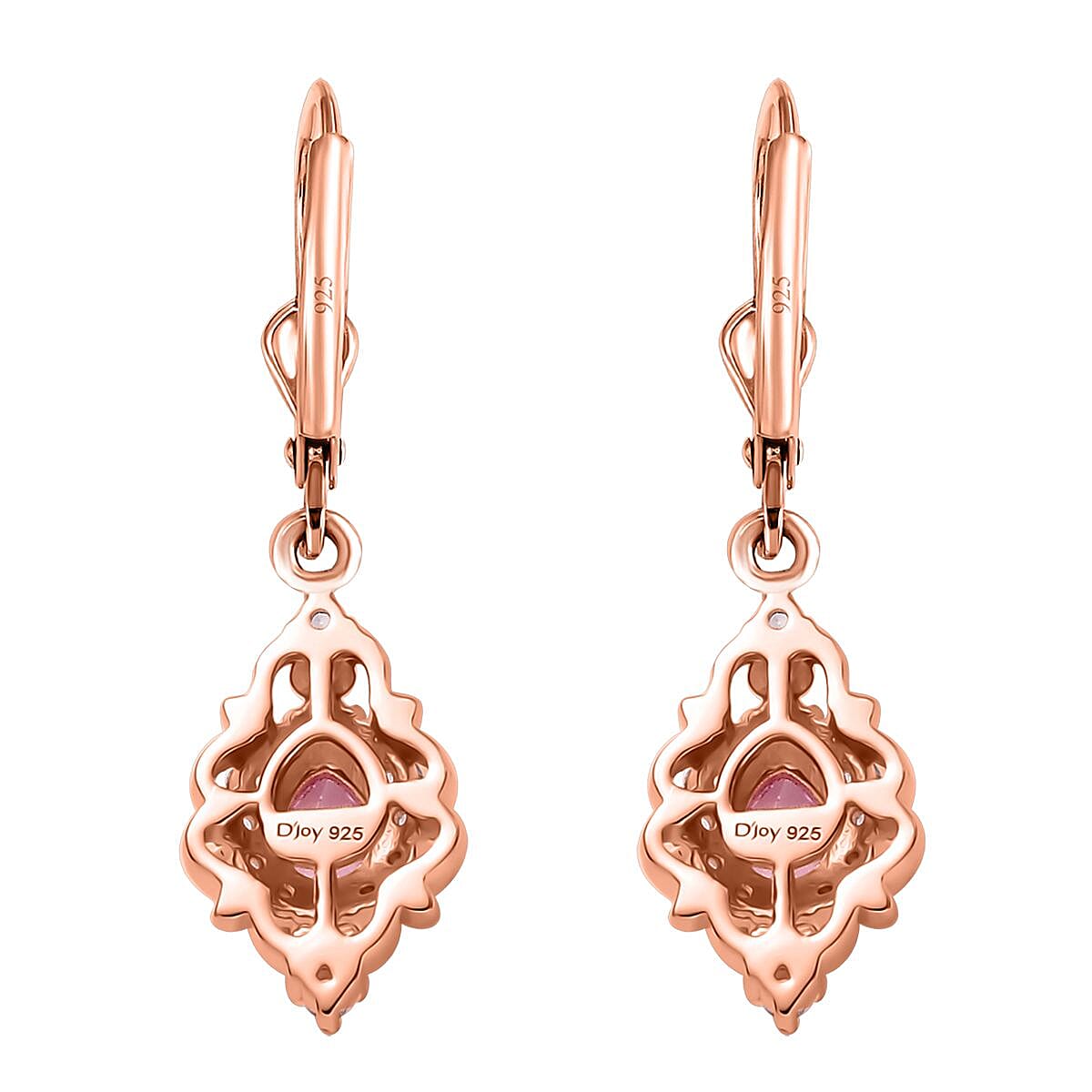 D'Joy Narsipatnam Pink Spinel and White Zircon 1.25 ctw Lever Back Earrings in 18K Vermeil Rose Gold Over Sterling Silver