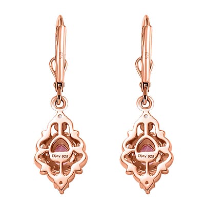 D'Joy Narsipatnam Pink Spinel and White Zircon 1.25 ctw Lever Back Earrings in 18K Vermeil Rose Gold Over Sterling Silver