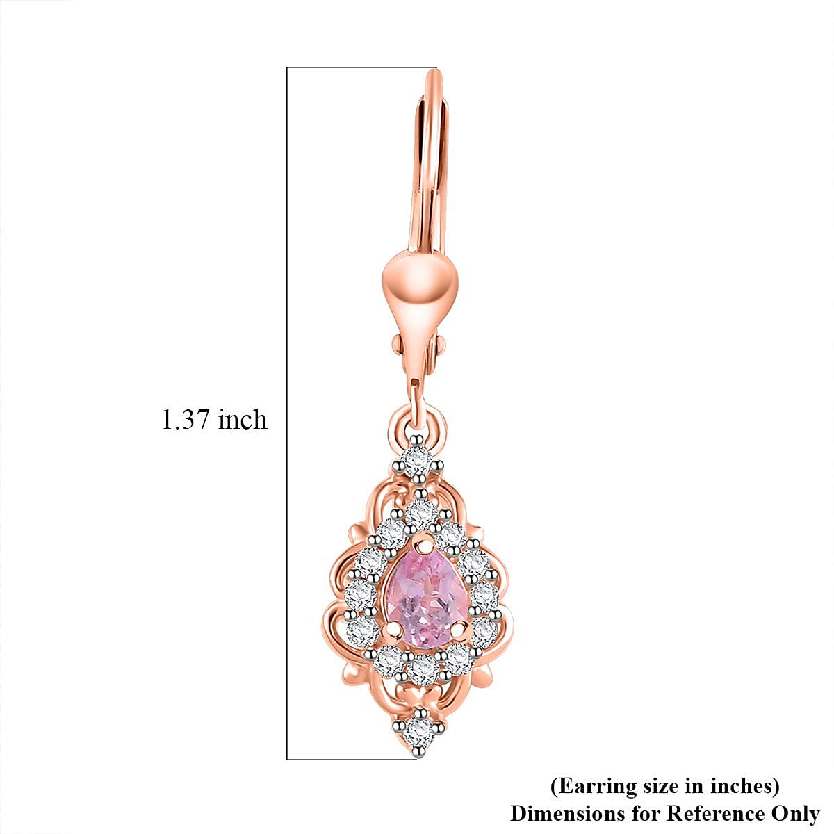 D'Joy Narsipatnam Pink Spinel and White Zircon 1.25 ctw Lever Back Earrings in 18K Vermeil Rose Gold Over Sterling Silver