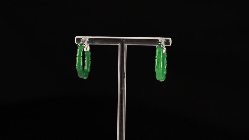 Green Jade Hoop Earrings in Rhodium Over Sterling Silver 20.00 ctw