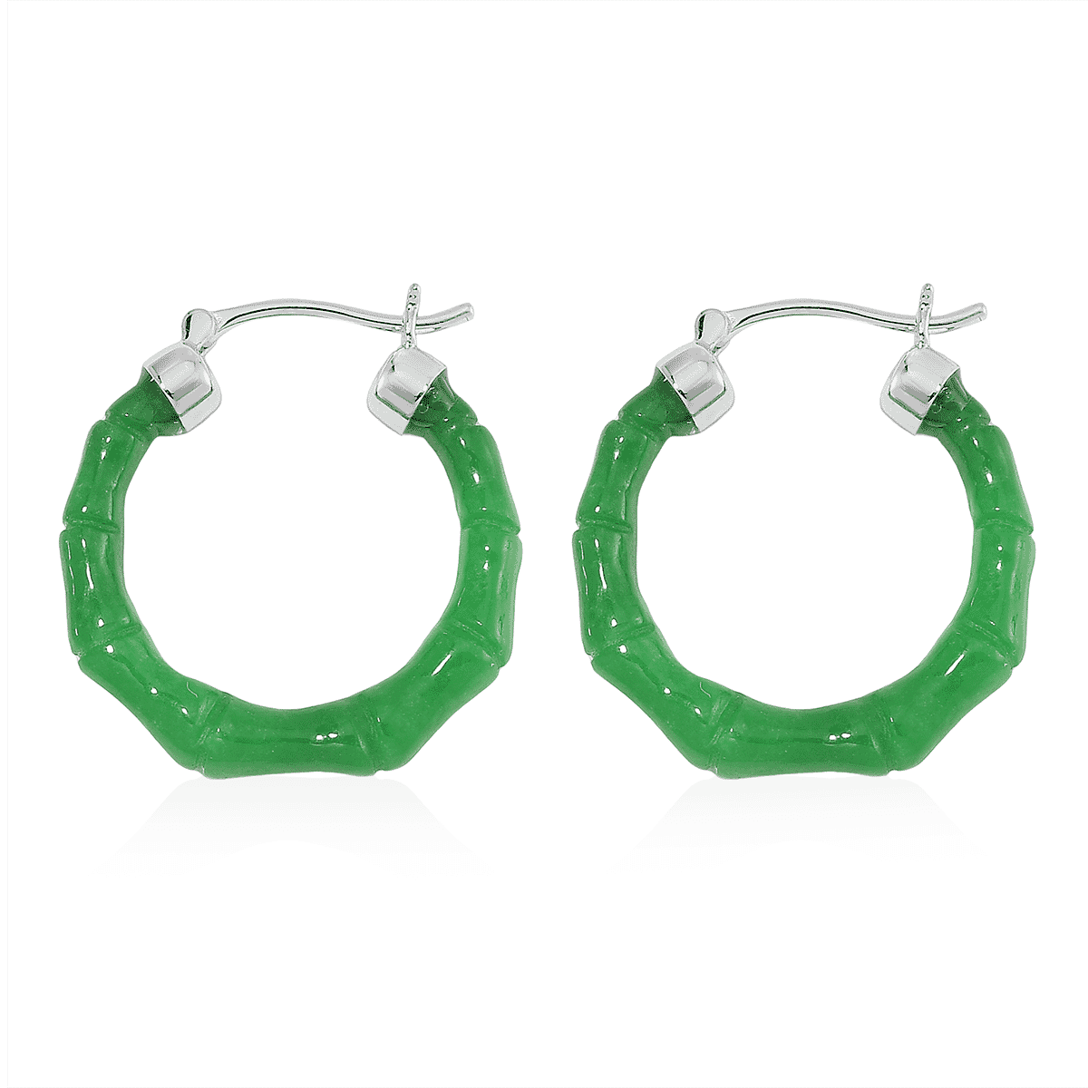 Green Jade (D) 20.00 ctw Hoop Earrings in Rhodium Over Sterling Silver image number 3
