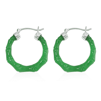 Green Jade (D) 20.00 ctw Hoop Earrings in Rhodium Over Sterling Silver