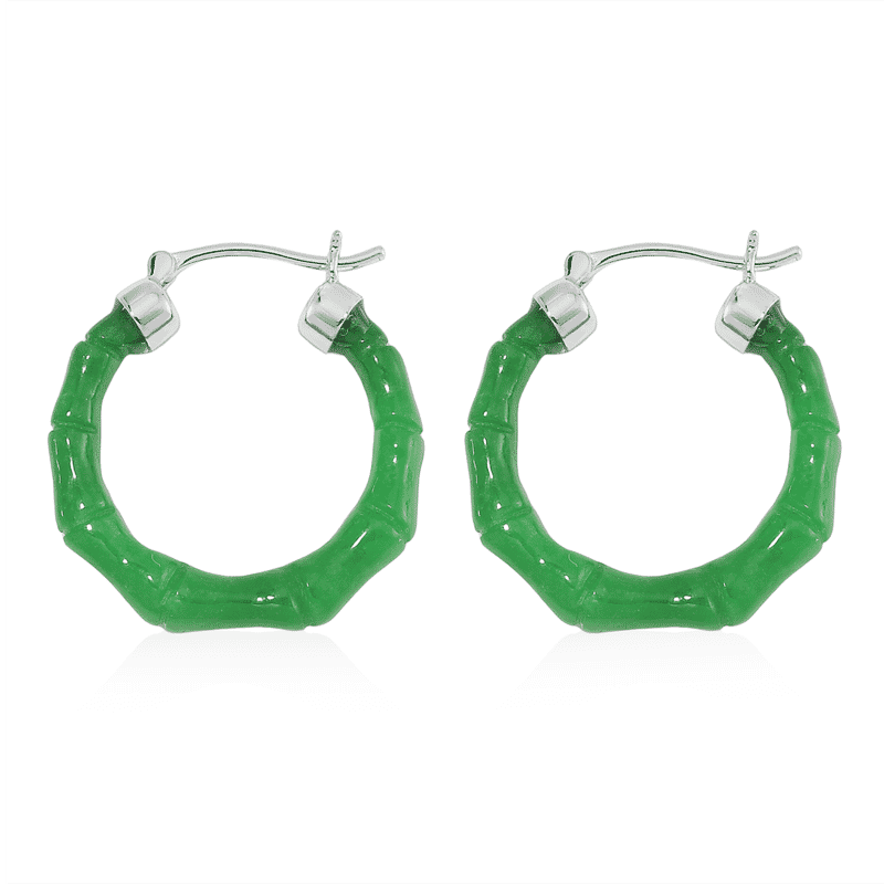 Green Jade (D) 20.00 ctw Hoop Earrings in Rhodium Over Sterling Silver