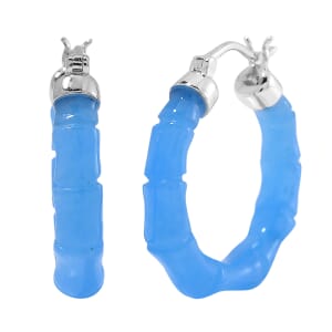 Blue Jade (D) 20.00 ctw Hoop Earrings in Rhodium Over Sterling Silver
