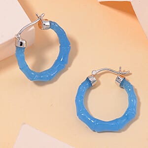 Blue Jade (D) 20.00 ctw Hoop Earrings in Rhodium Over Sterling Silver