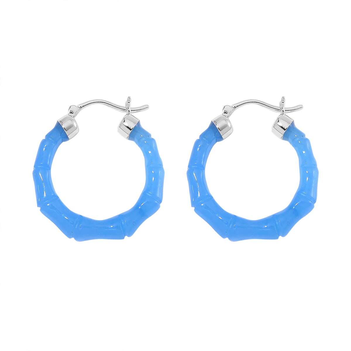 Blue Jade (D) 20.00 ctw Hoop Earrings in Rhodium Over Sterling Silver image number 3