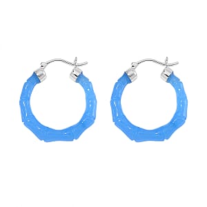Blue Jade (D) 20.00 ctw Hoop Earrings in Rhodium Over Sterling Silver