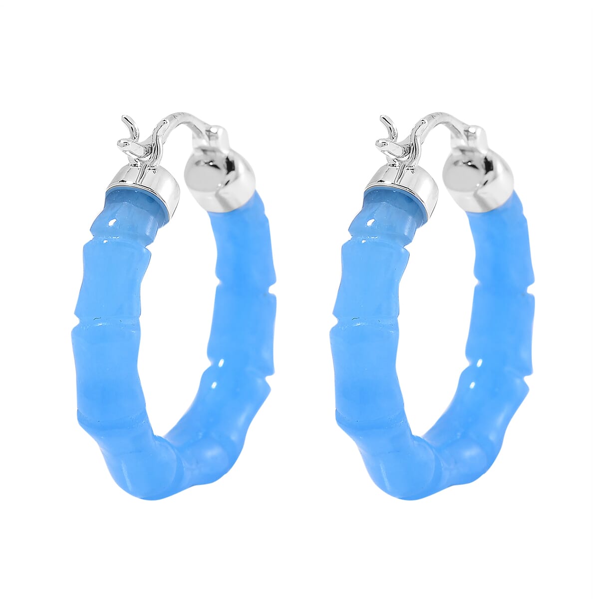 Blue Jade (D) 20.00 ctw Hoop Earrings in Rhodium Over Sterling Silver image number 4