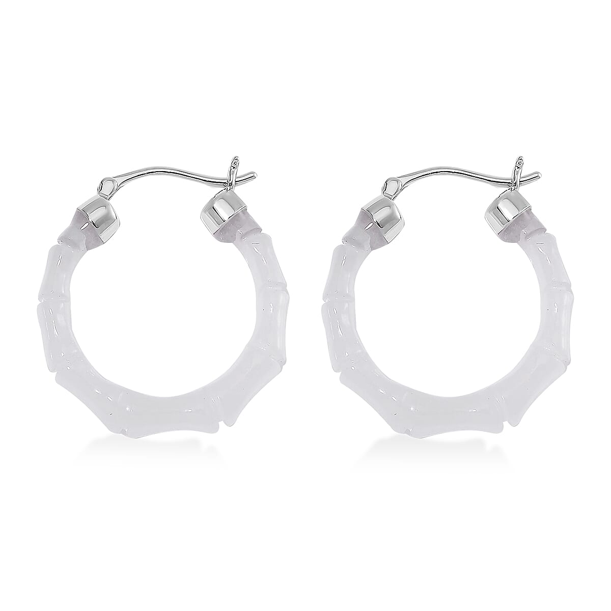 Natural Jade 20.00 ctw Hoop Earrings in Rhodium Over Sterling Silver image number 3