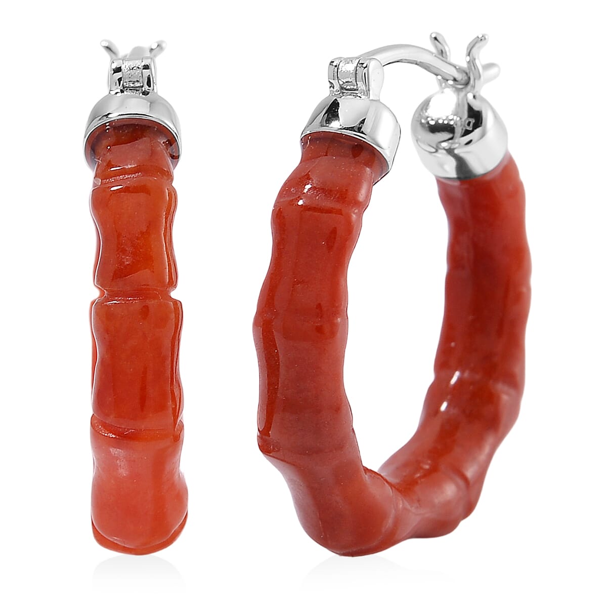 Red Jade (D) 20.00 ctw Hoop Earrings in Rhodium Over Sterling Silver image number 0