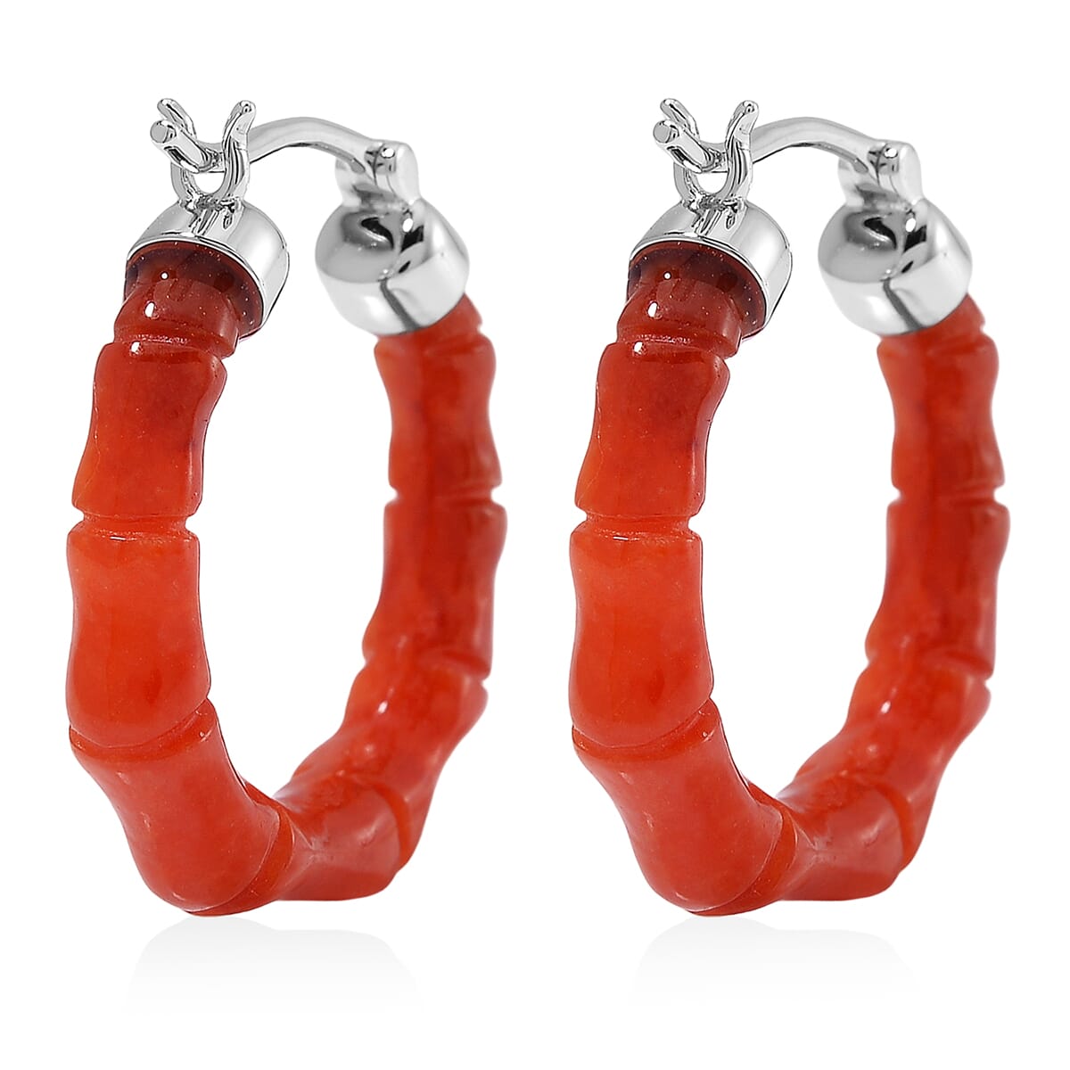 Red Jade (D) 20.00 ctw Hoop Earrings in Rhodium Over Sterling Silver image number 4