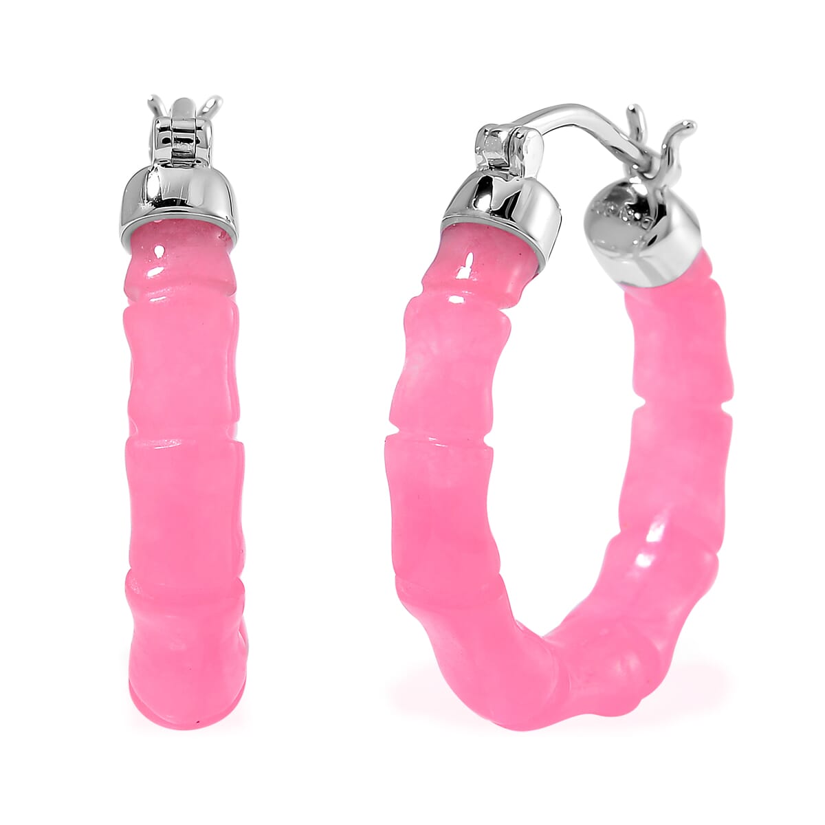 Pink Jade (D) 20.00 ctw Hoop Earrings in Rhodium Over Sterling Silver image number 0