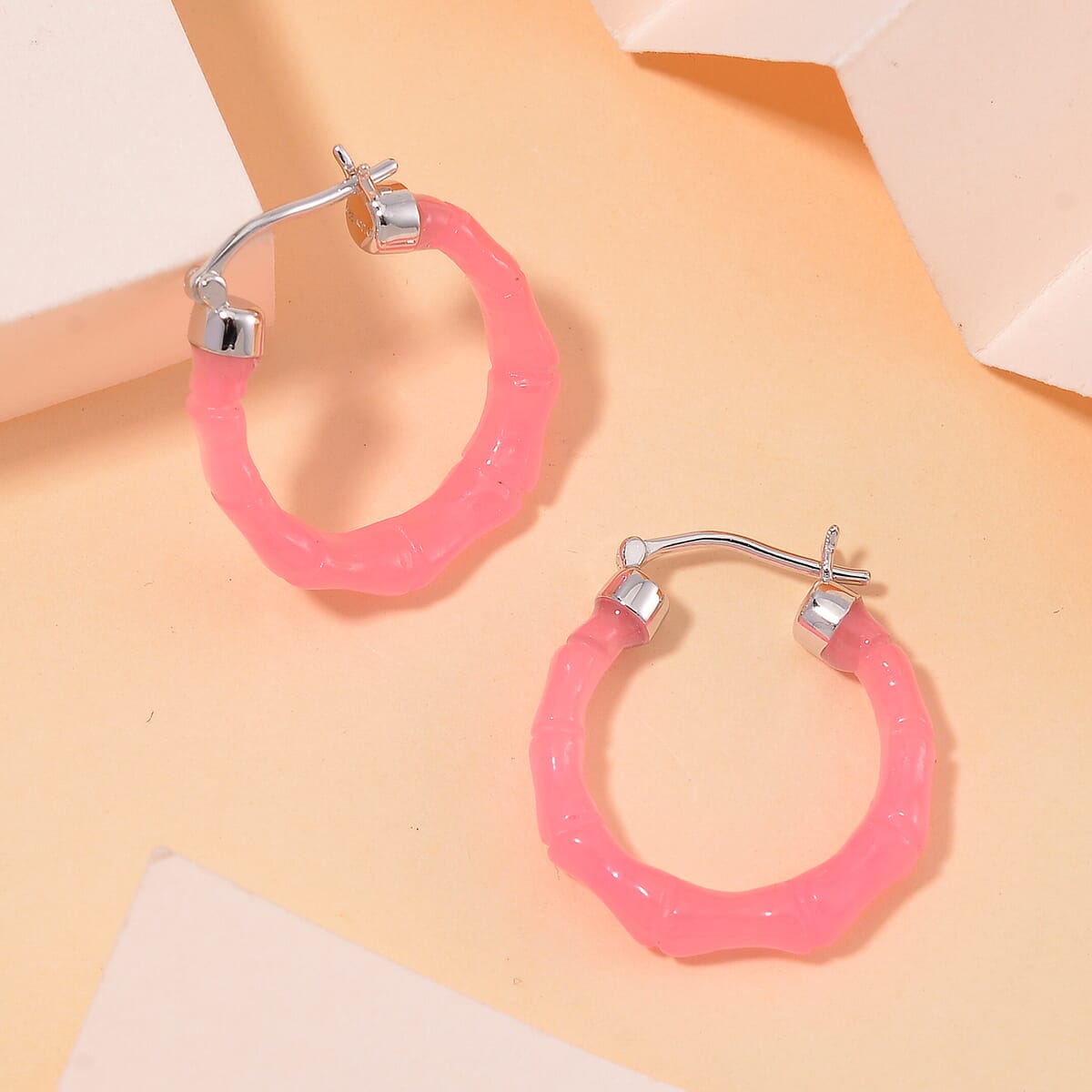 Pink Jade (D) 20.00 ctw Hoop Earrings in Rhodium Over Sterling Silver image number 1