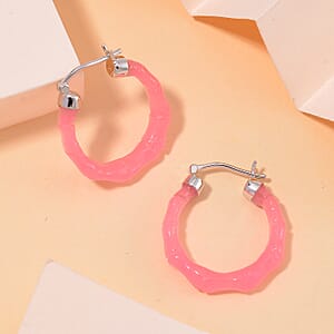 Pink Jade (D) 20.00 ctw Hoop Earrings in Rhodium Over Sterling Silver