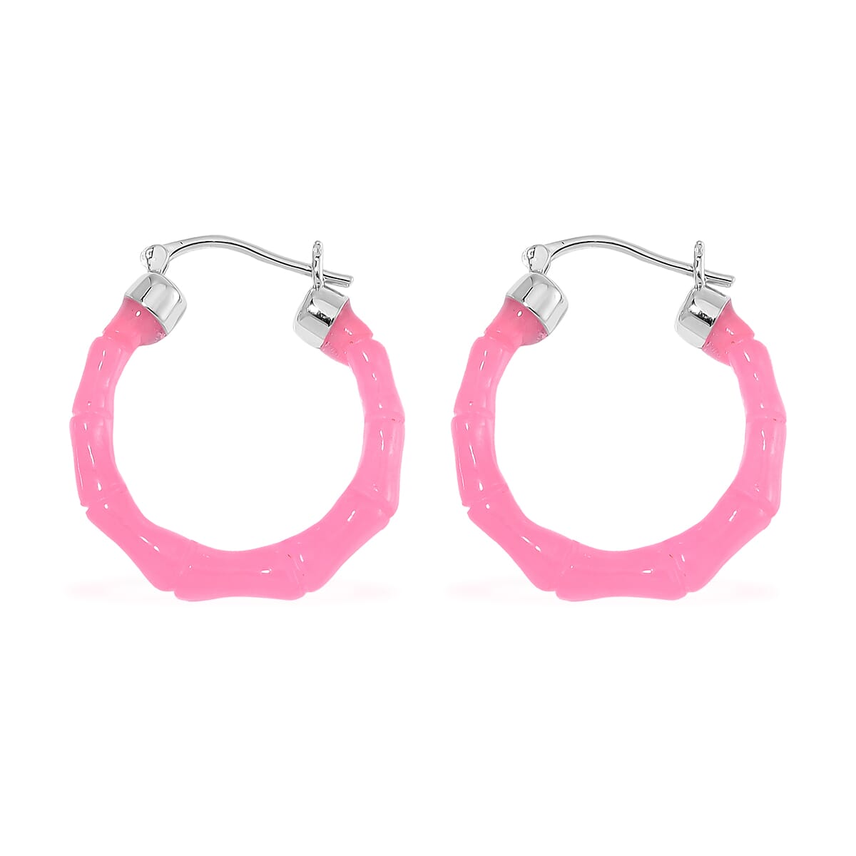 Pink Jade (D) 20.00 ctw Hoop Earrings in Rhodium Over Sterling Silver image number 3