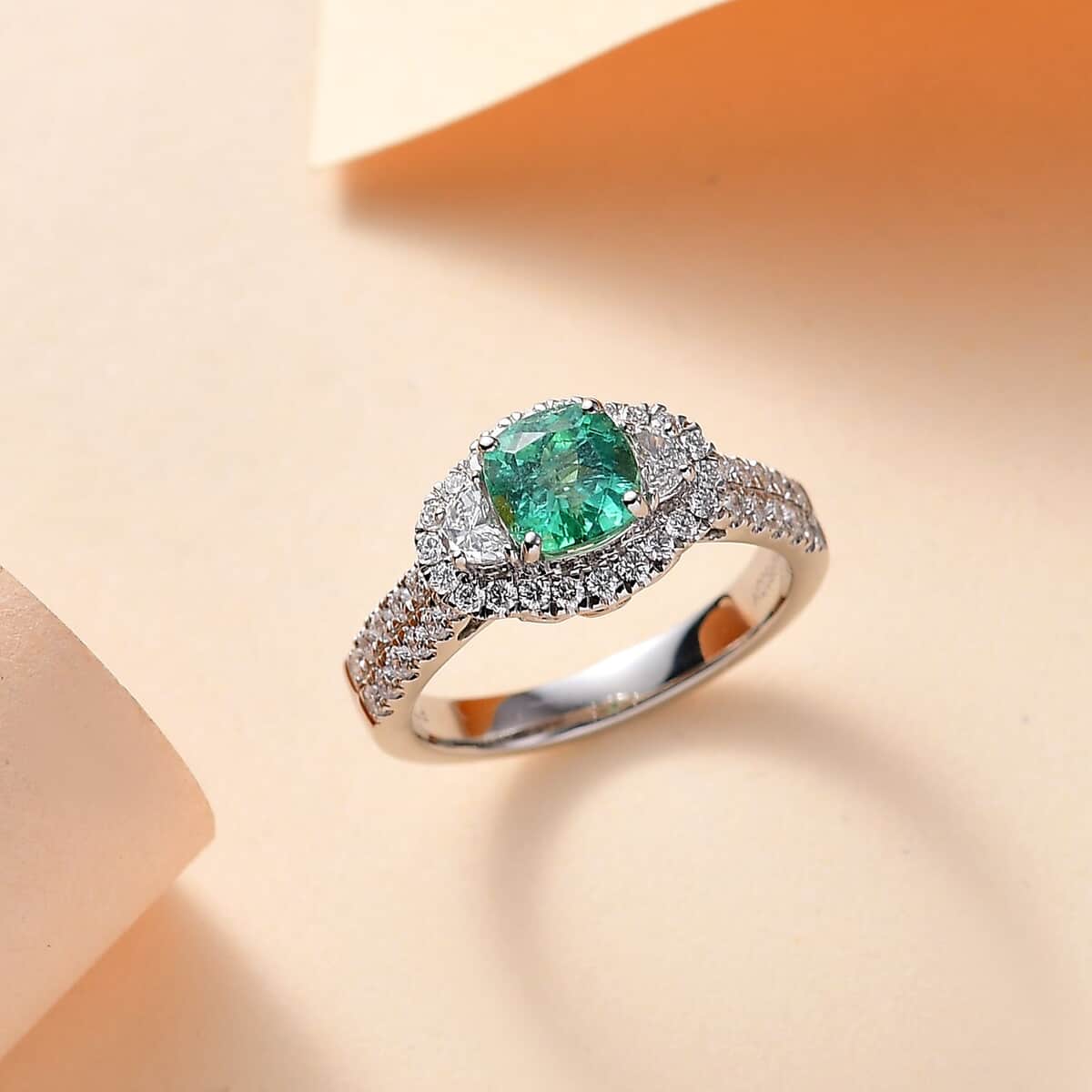 Rhapsody AAAA Paraiba Tourmaline and E-F VS Diamond 2.00 ctw Ring in 950 Platinum (Size 7.0) 7.12 Grams image number 1