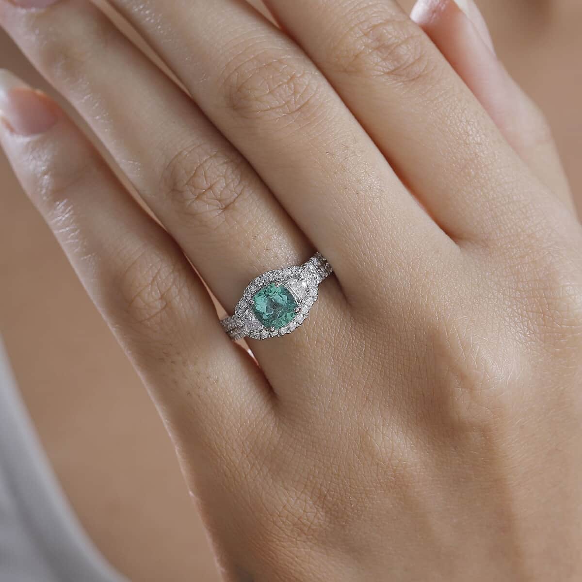 Rhapsody AAAA Paraiba Tourmaline and E-F VS Diamond 2.00 ctw Ring in 950 Platinum (Size 7.0) 7.12 Grams image number 2