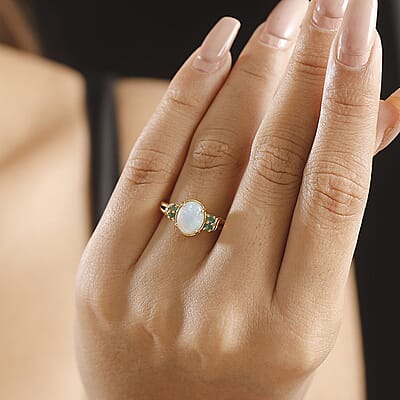 D'Joy Ethiopian Welo Opal and Kagem Zambian Emerald 1.25 ctw Ring in 18K Vermeil Yellow Gold Over Sterling Silver (Size 10.0)