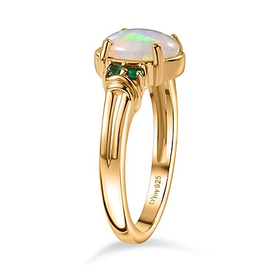 D'Joy Ethiopian Welo Opal and Kagem Zambian Emerald 1.25 ctw Ring in 18K Vermeil Yellow Gold Over Sterling Silver (Size 10.0)