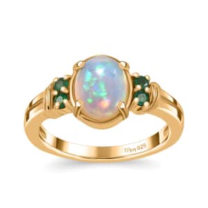 Ethiopian Welo Opal and Kagem Zambian Emerald 1.25 ctw Ring in 18K Vermeil Yellow Gold Over Sterling Silver (Size 7.0)