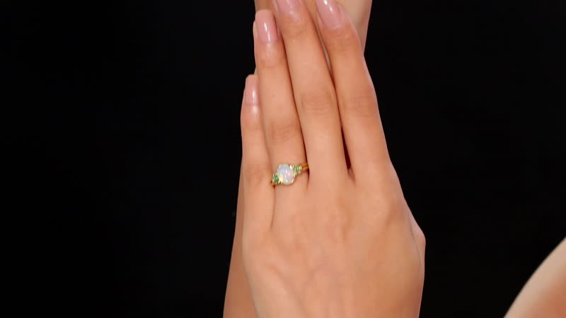 Ethiopian Welo Opal, Kagem Zambian Emerald Ring in 18K Vermeil YG Over Sterling Silver (Size 7.0) 1.25 ctw