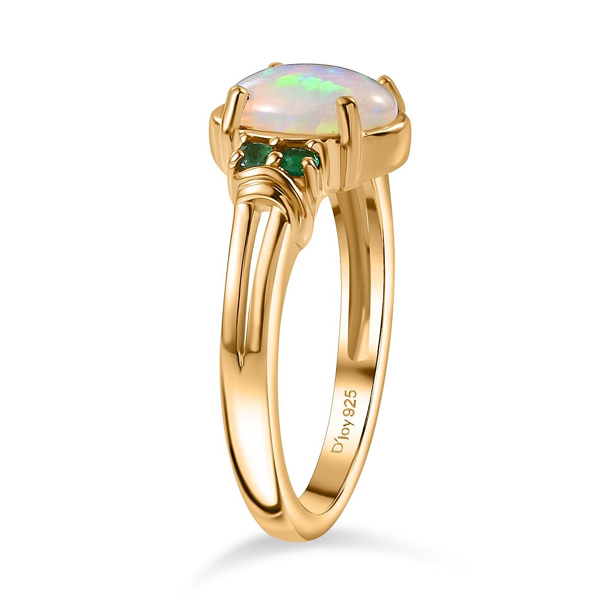 Ethiopian Welo Opal and Kagem Zambian Emerald 1.25 ctw Ring in 18K Vermeil Yellow Gold Over Sterling Silver (Size 8.0)