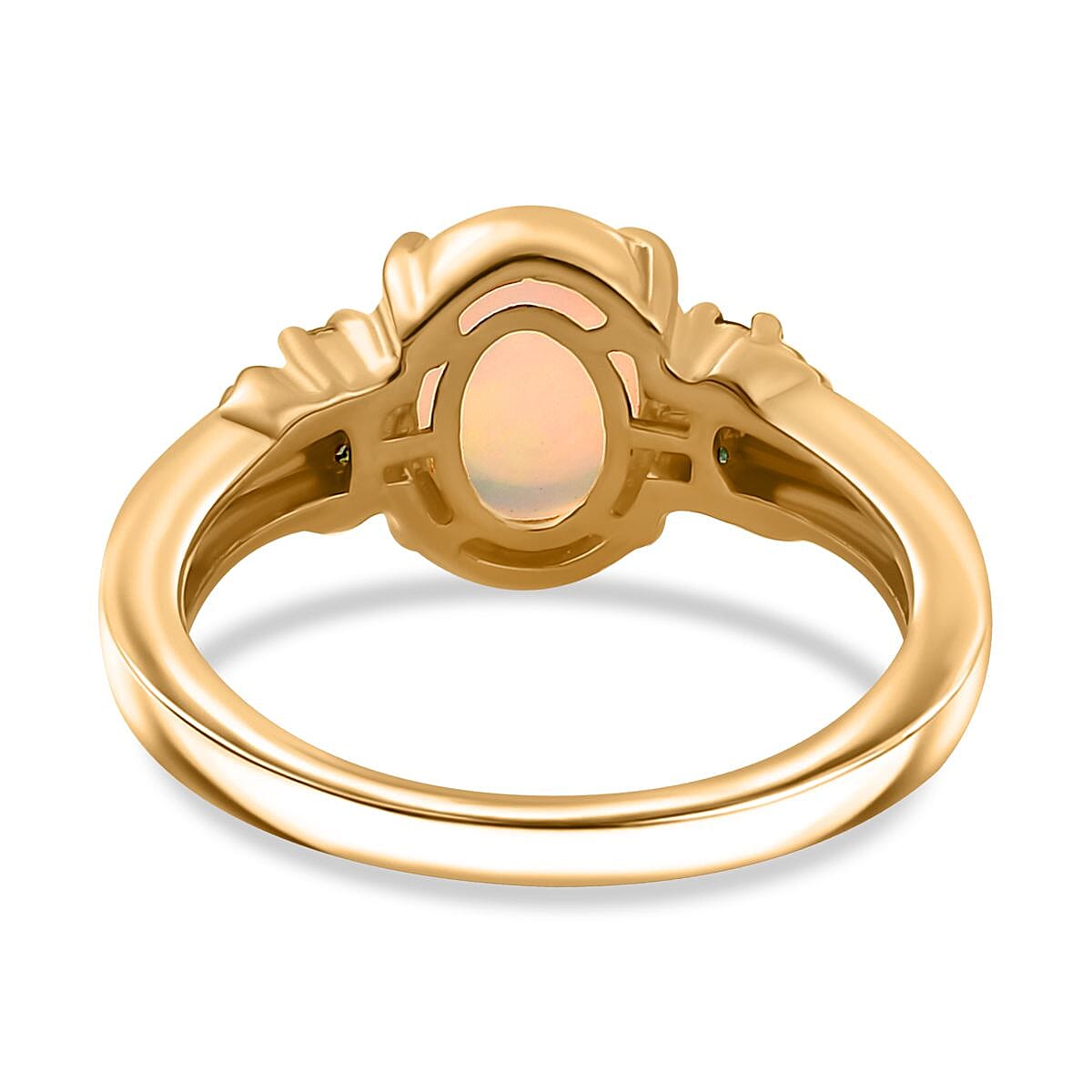 Ethiopian Welo Opal and Kagem Zambian Emerald 1.25 ctw Ring in 18K Vermeil Yellow Gold Over Sterling Silver (Size 8.0)