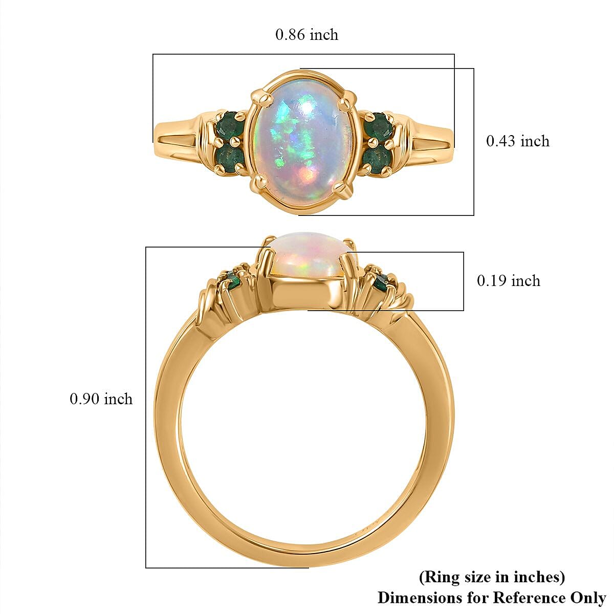 Ethiopian Welo Opal and Kagem Zambian Emerald 1.25 ctw Ring in 18K Vermeil Yellow Gold Over Sterling Silver (Size 8.0)