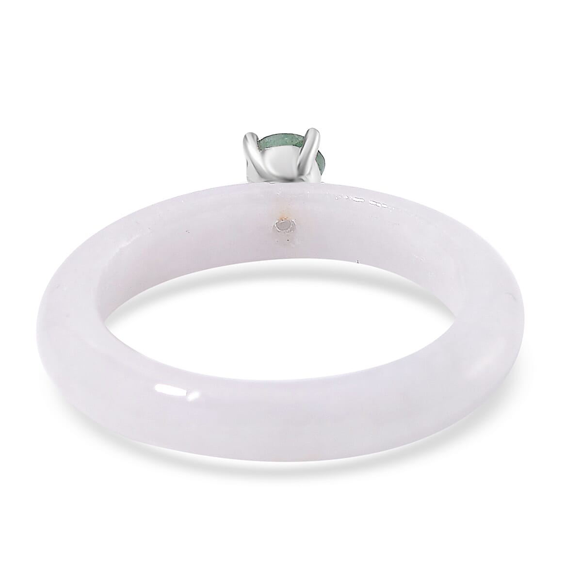 Natural Jade and Emerald 14.15 ctw Band Ring in Rhodium Over Sterling Silver (Size 5.0)