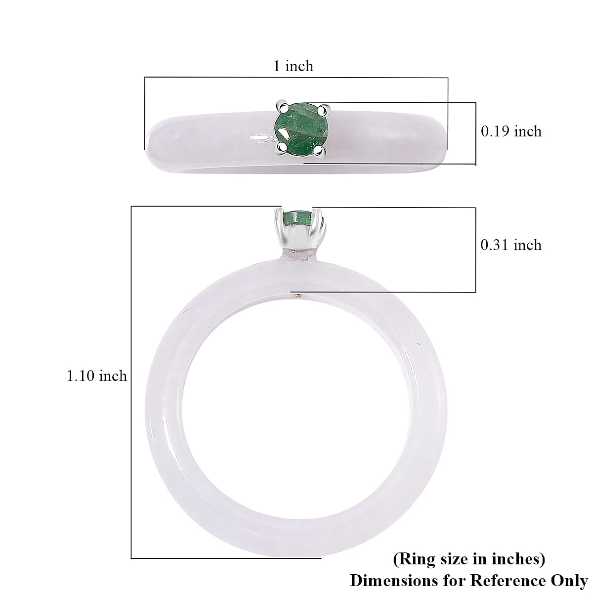 Natural Jade and Emerald 14.15 ctw Band Ring in Rhodium Over Sterling Silver (Size 5.0)