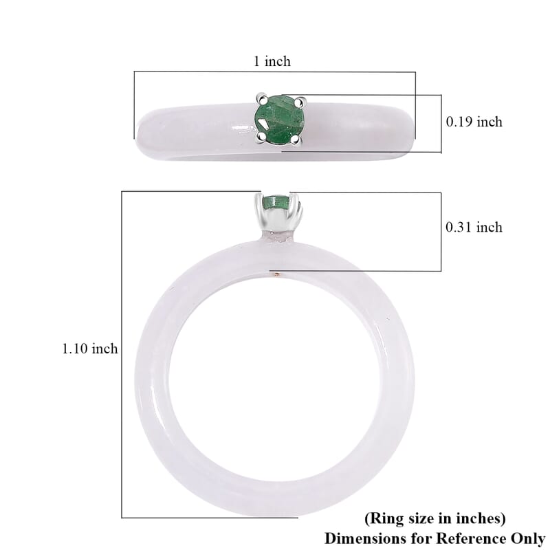 Natural Jade and Emerald 14.15 ctw Band Ring in Rhodium Over Sterling Silver (Size 5.0)