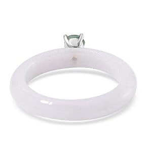 Natural Jade and Emerald 14.15 ctw Band Ring in Rhodium Over Sterling Silver (Size 7.0)