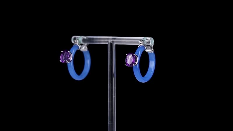 African Amethyst, Blue Jade Hoop Earrings in Rhodium Over Sterling Silver 22.25 ctw