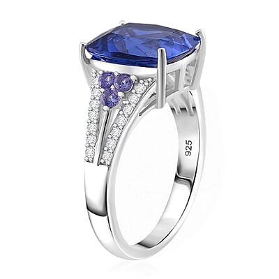 Color Change Fluorite (IR) and Multi Gemstone 6.85 ctw Royal Ocean Ring in Rhodium Over Sterling Silver (Size 10.0)