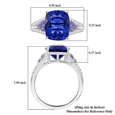 Color Change Fluorite (IR) and Multi Gemstone 6.85 ctw Royal Ocean Ring in Rhodium Over Sterling Silver (Size 10.0)