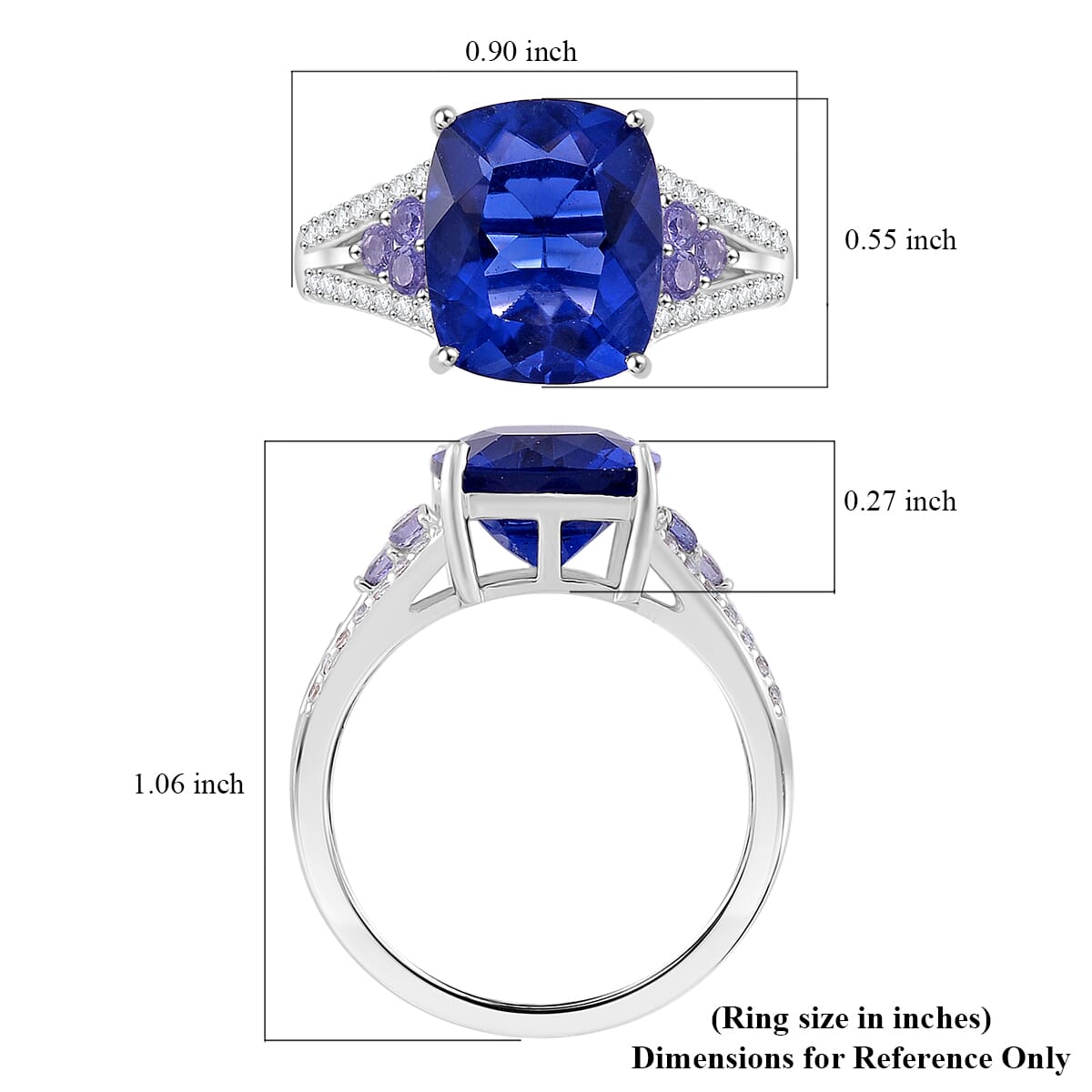 Color Change Fluorite (IR) and Multi Gemstone 6.85 ctw Royal Ocean Ring in Rhodium Over Sterling Silver (Size 8.0) image number 4