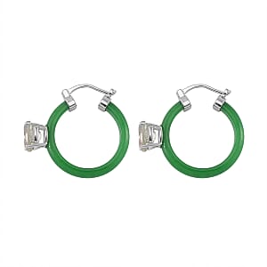 Montezuma Prasiolite and Green Jade (D) 22.10 ctw Hoop Earrings in Rhodium Over Sterling Silver
