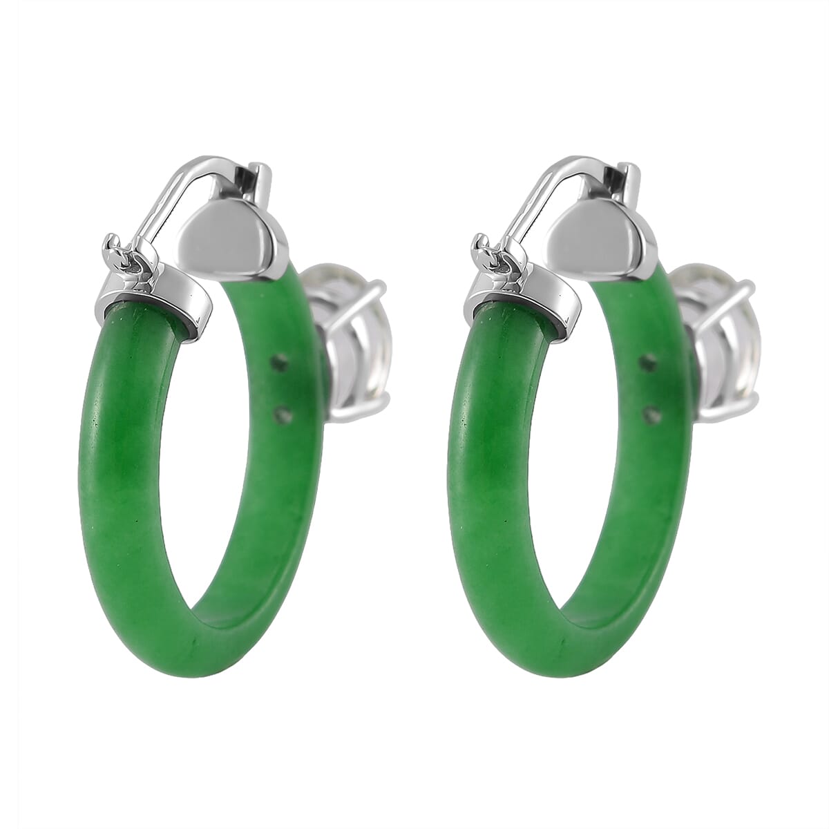Montezuma Prasiolite and Green Jade (D) 22.10 ctw Hoop Earrings in Rhodium Over Sterling Silver image number 4