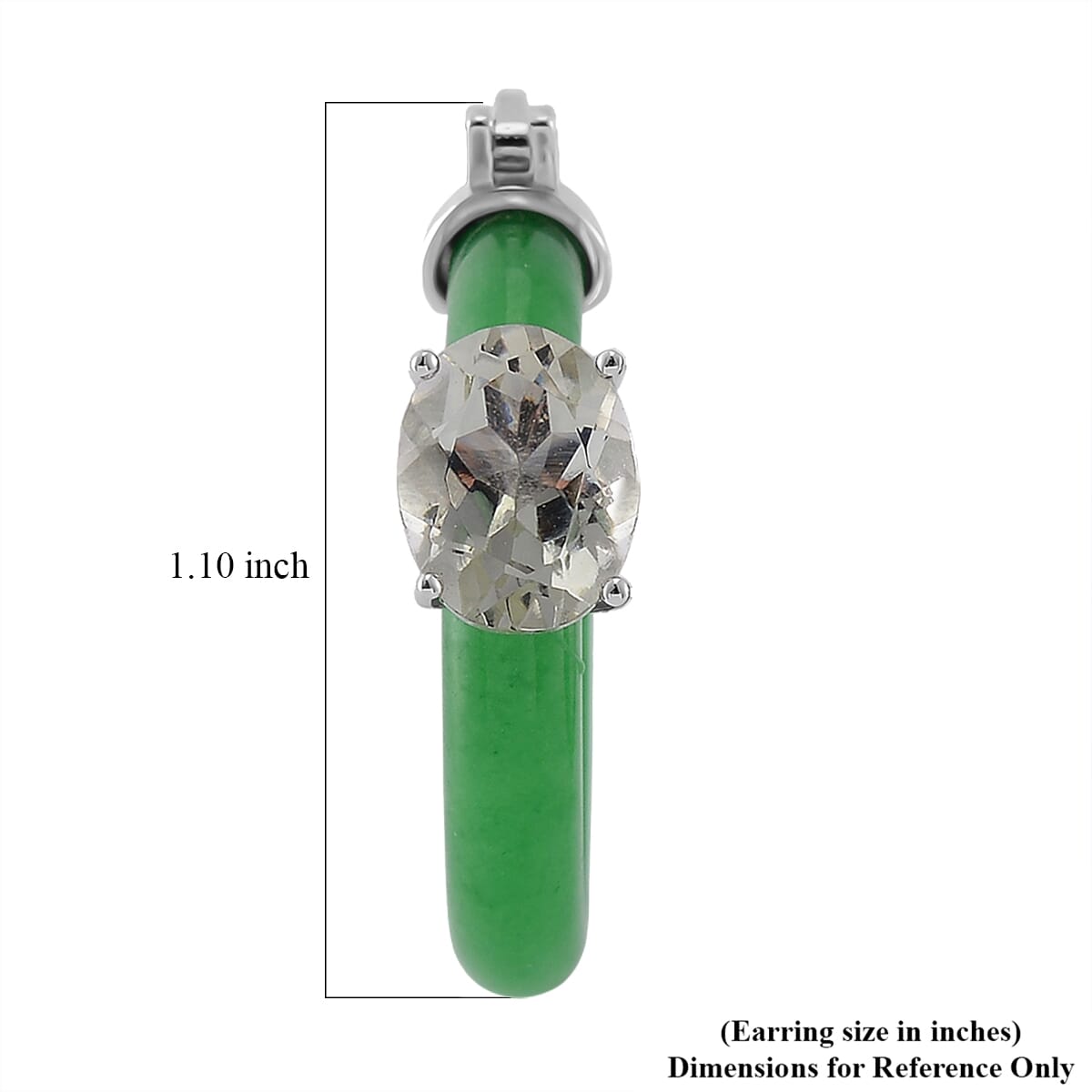 Montezuma Prasiolite and Green Jade (D) 22.10 ctw Hoop Earrings in Rhodium Over Sterling Silver image number 5