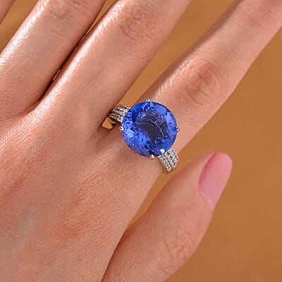 Color Change Fluorite (IR) and White Zircon 11.65 ctw Royal Mirage Ring in Rhodium Over Sterling Silver (Size 10.0)