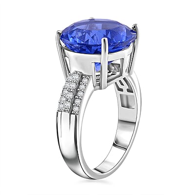 Color Change Fluorite (IR) and White Zircon 11.65 ctw Royal Mirage Ring in Rhodium Over Sterling Silver (Size 10.0)