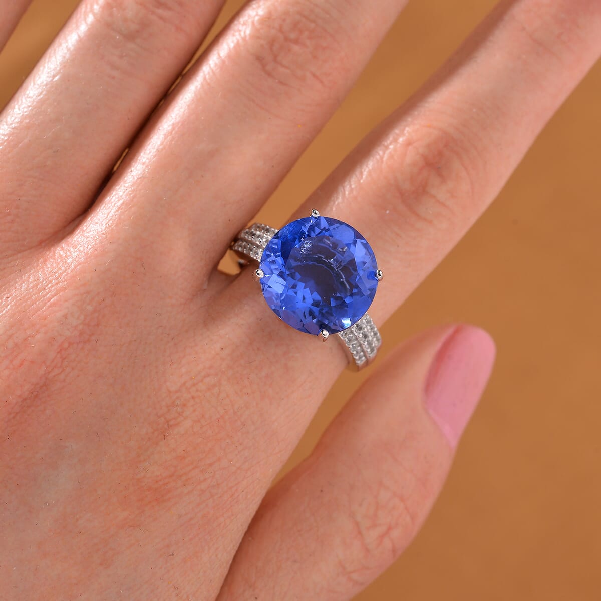 Color Change Fluorite (IR) and White Zircon 11.65 ctw Royal Mirage Ring in Rhodium Over Sterling Silver (Size 7.0) image number 1