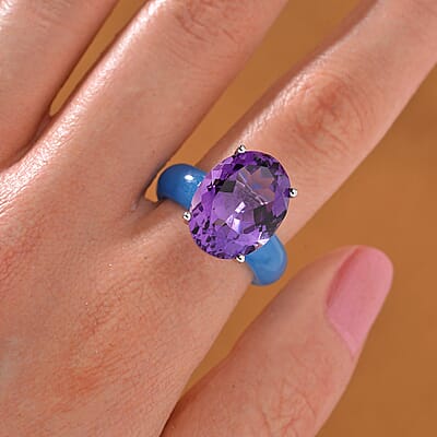 African Amethyst and Blue Jade (D) 24.40 ctw Band Ring in Rhodium Over Sterling Silver (Size 10.0)